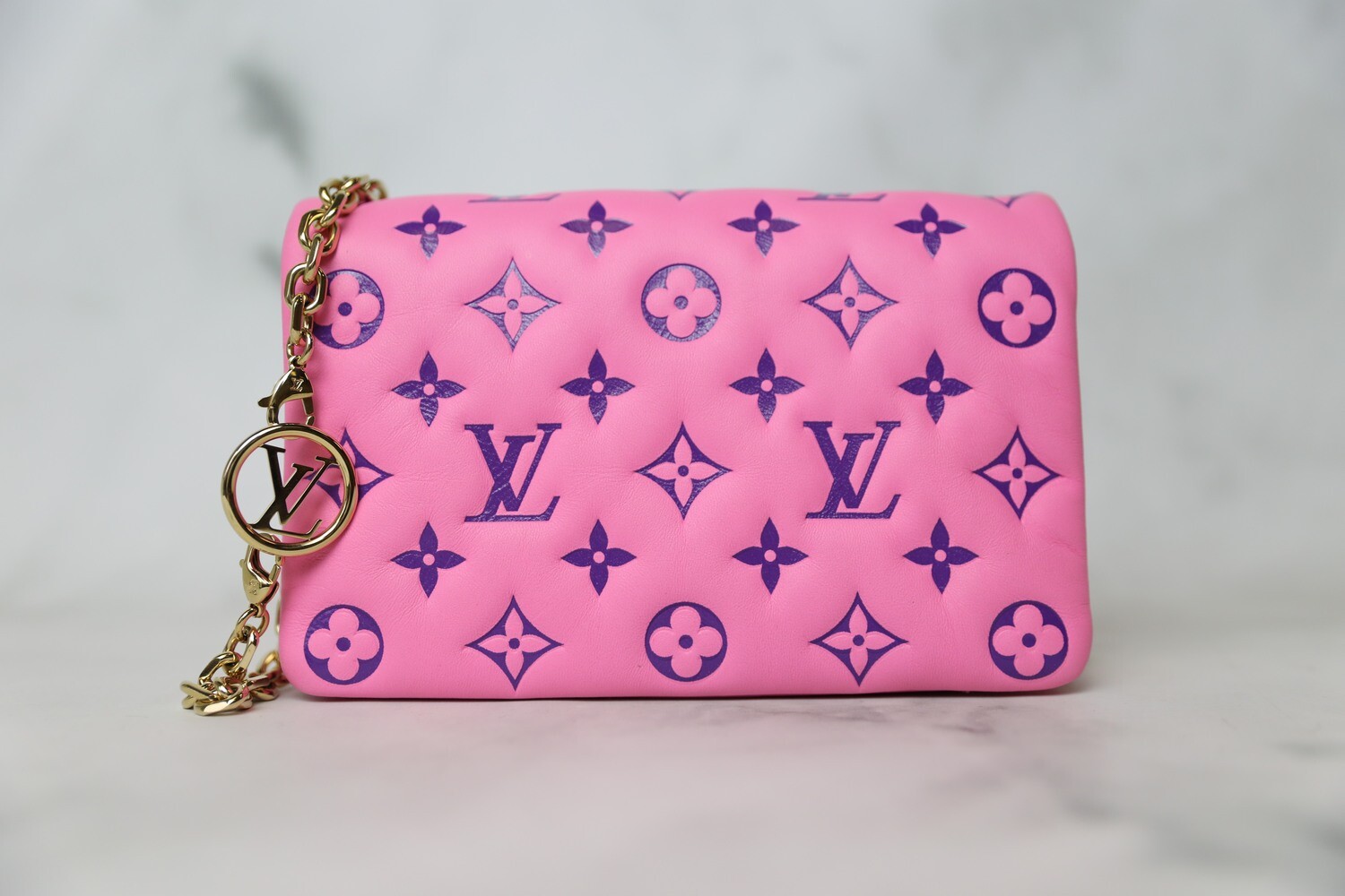 Louis Vuitton, Bags, Louis Vuitton Coussin Pink Purple Monogram Embossed  Lambskin Leather Bag