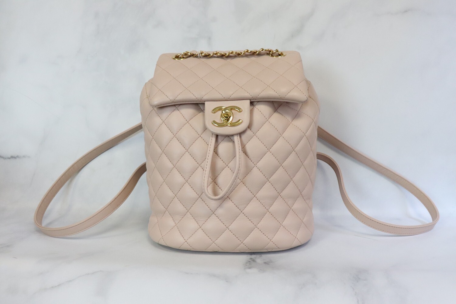 Chanel Urban Spirit Backpack, Small Light Pink Lambskin Leather, Preowned in Box