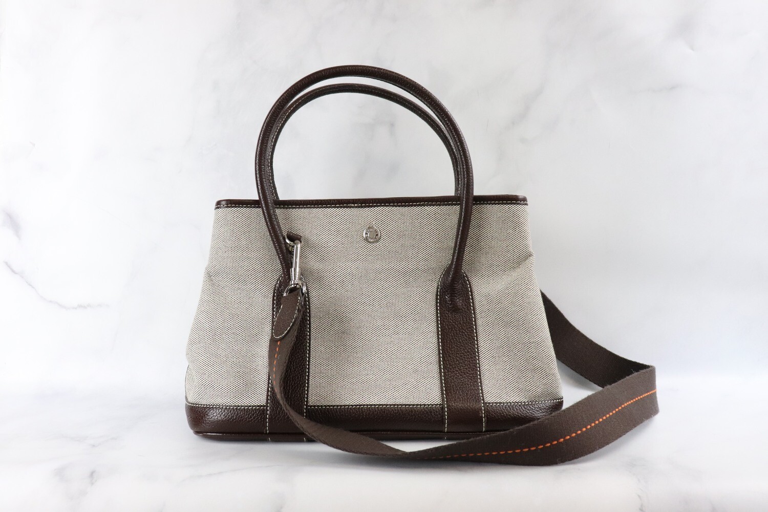 Hermes Garden Party 30, Canvas with Brown Leather and Strap, Preowned in  Box - Julia Rose Boston