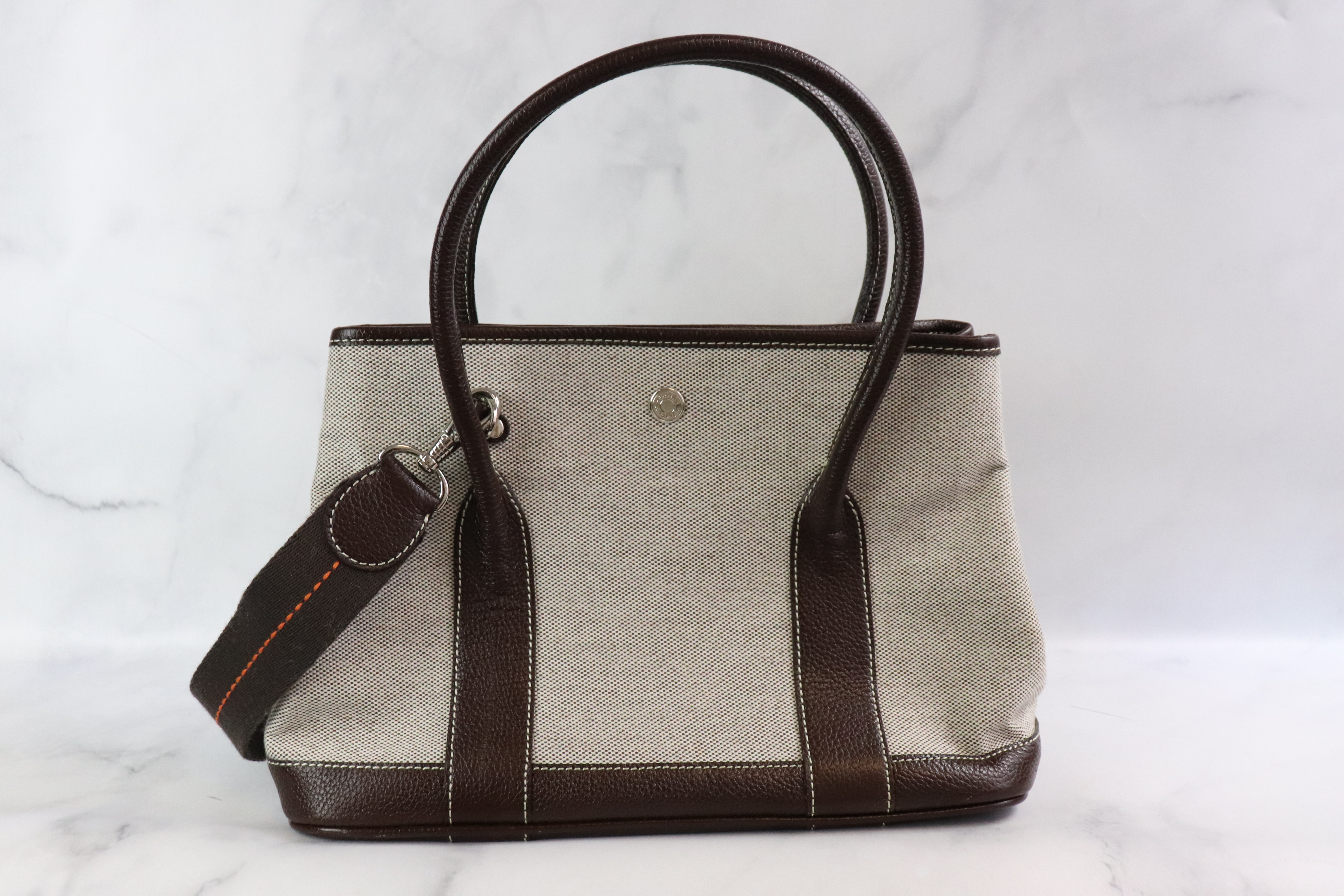 Hermes Garden Party 30, Canvas with Brown Leather and Strap, Preowned in  Box - Julia Rose Boston