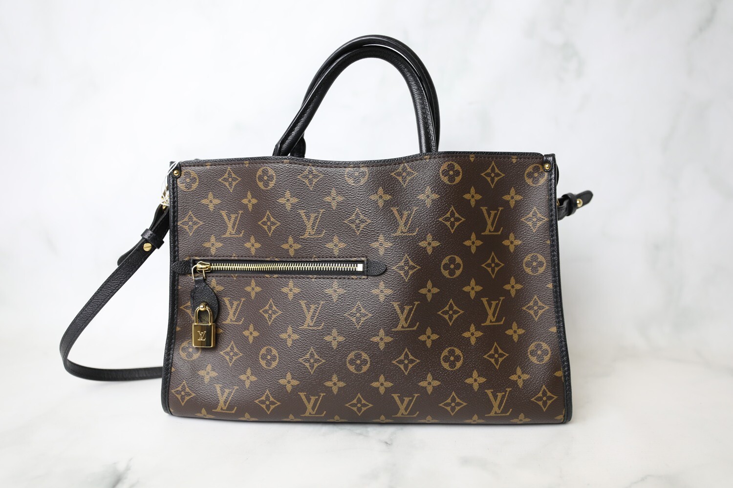 Louis Vuitton Popincourt MM, Monogram with Black, Preowned in Dustbag WA001