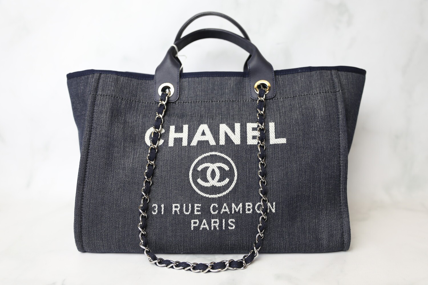 Chanel Deauville, Navy Denim with Silver Hardware, Preowned no Dustbag WA001