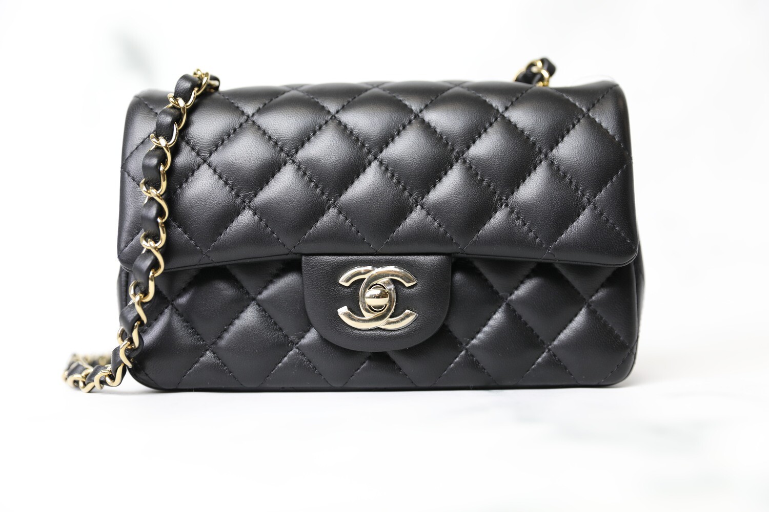 Chanel Light Gold Quilted Lambskin And Strass V For Victory Mini