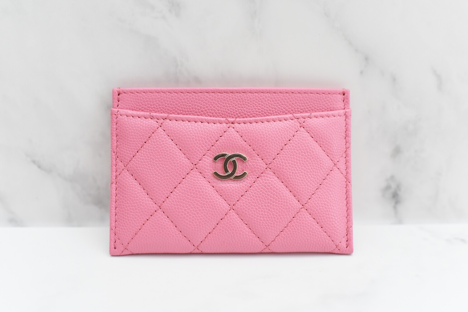 Chanel SLG Flat Cardholder, Pink Caviar Leather, Gold Hardware, New in Box