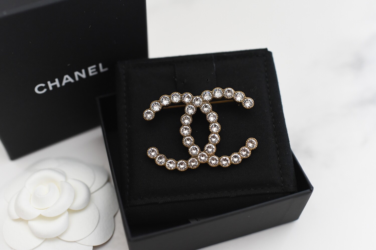 Chanel CC Brooch with Crystals, New in Box