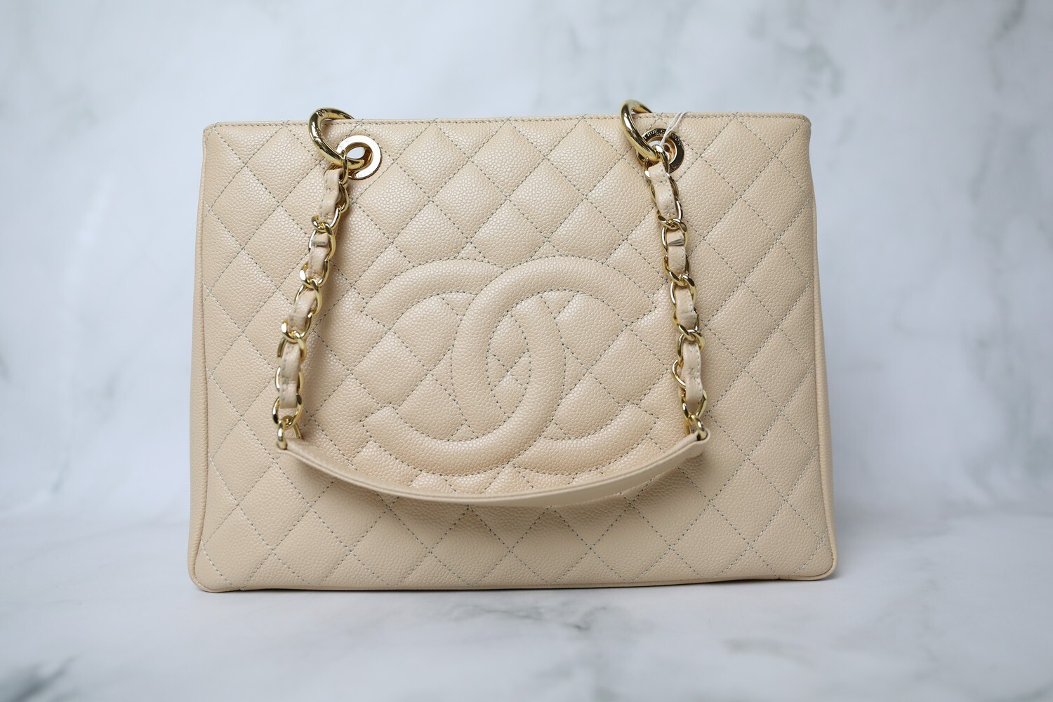 Chanel GST Tote, Beige Caviar with Gold Hardware, Preowned in Box WA001