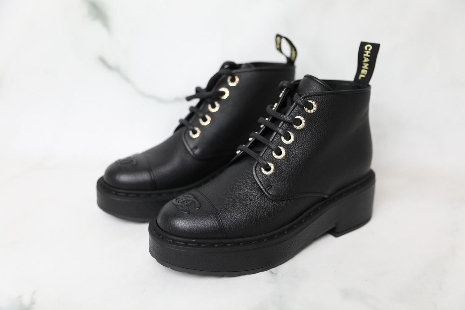 Chanel Shoes Platform Boots Black, Size 37, New in Box WA001