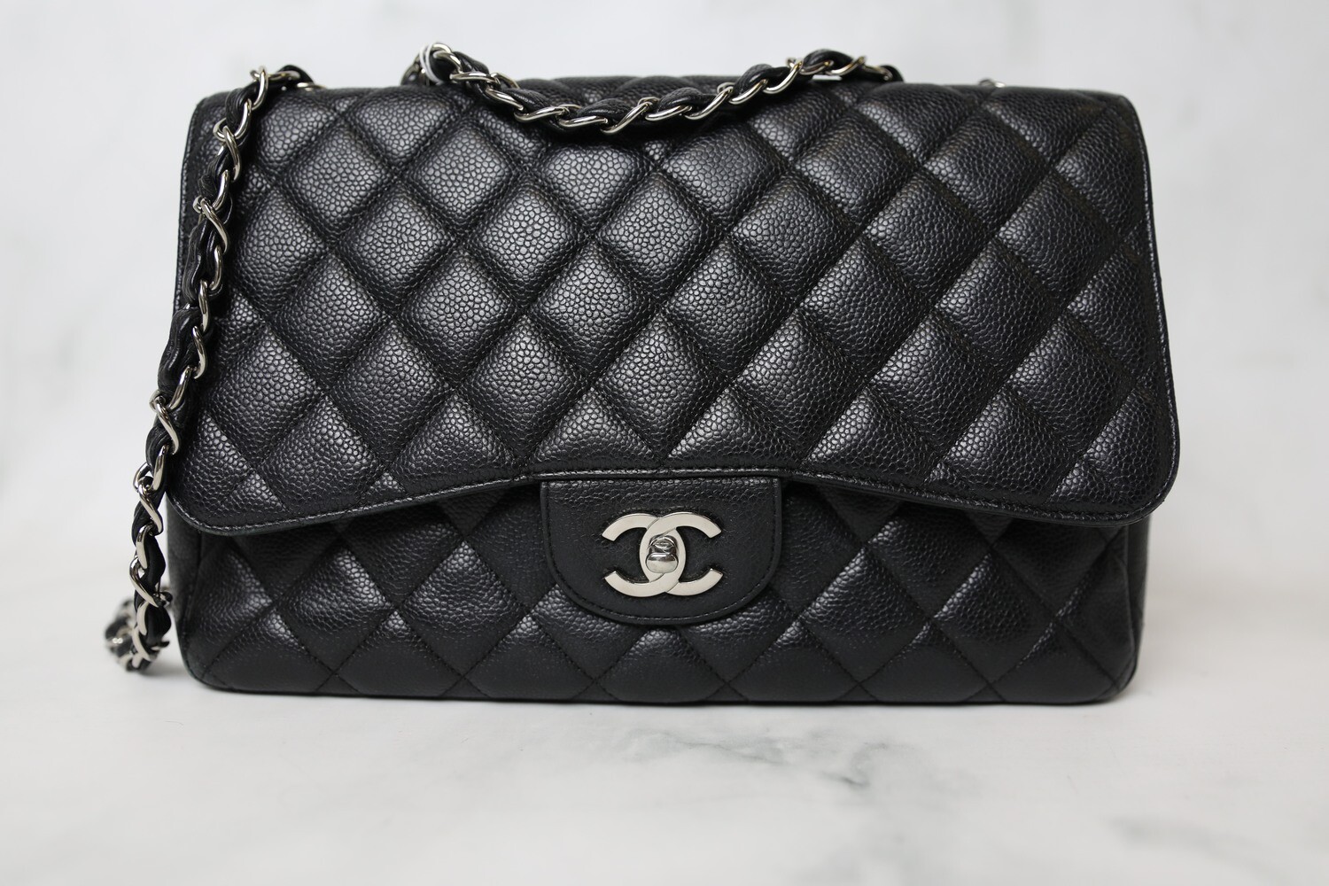 Chanel Classic Single Flap Jumbo, Black Caviar with Silver Hardware, Preowned no Dustbag WA001