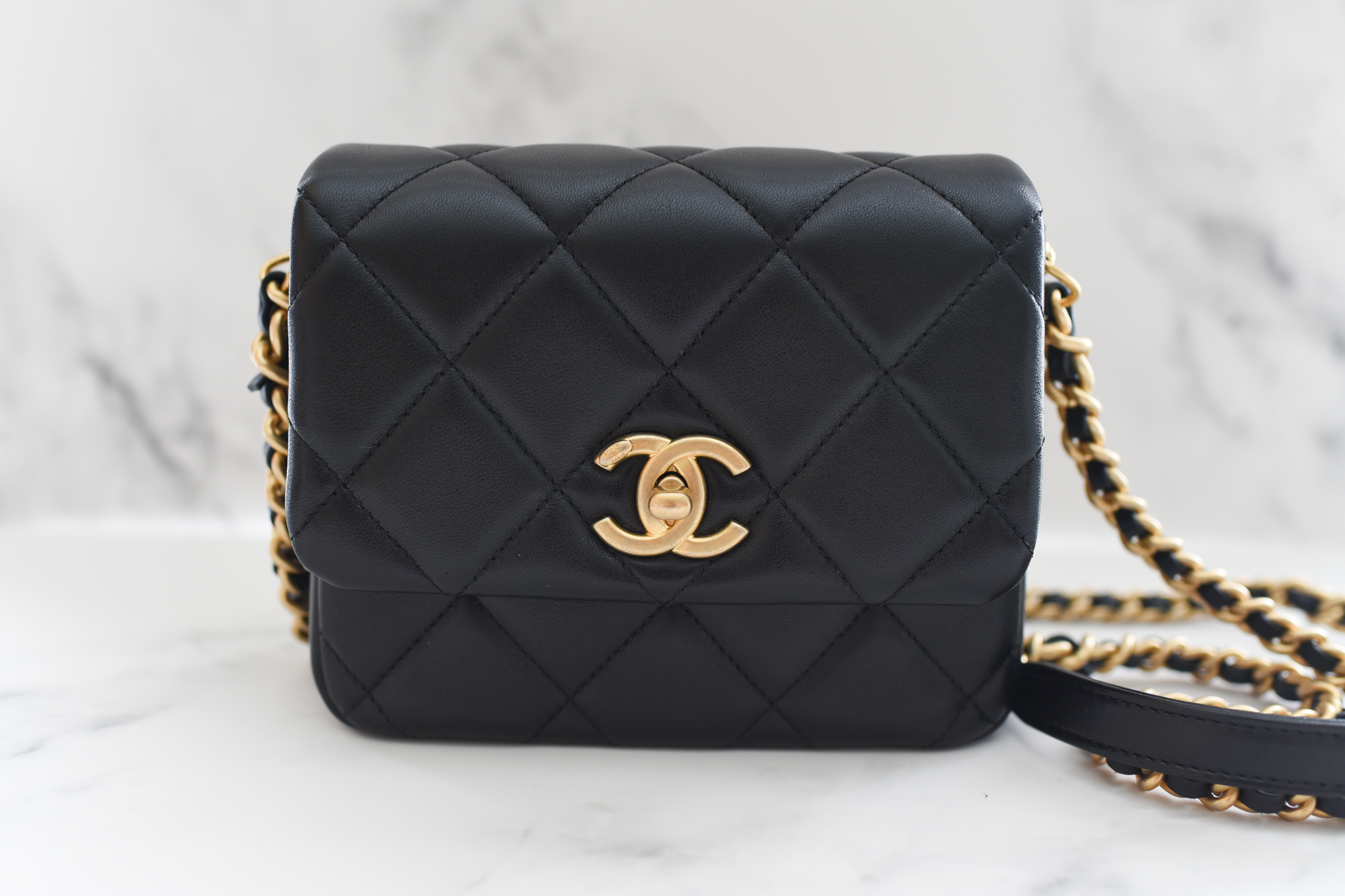 Chanel Quilted Side Note Flap Mini, Black Lambskin with Gold Hardware,  Black Lambskin with Gold Hardware, New in Box