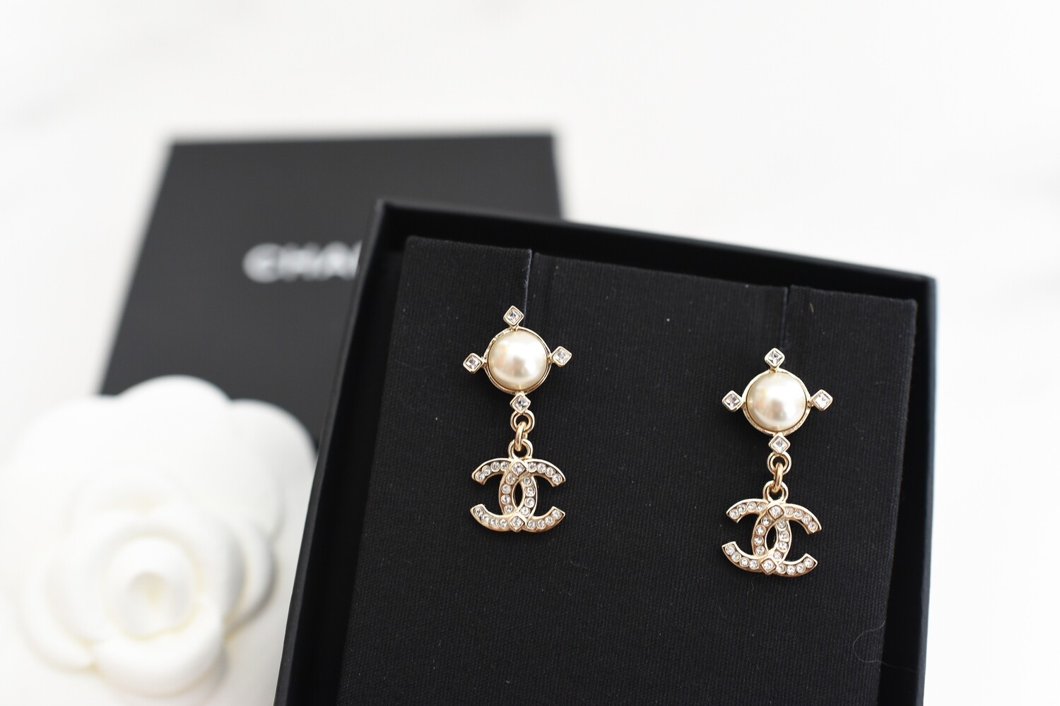 Chanel CC Gold Earrings with Pearls and Crystals, New in Box