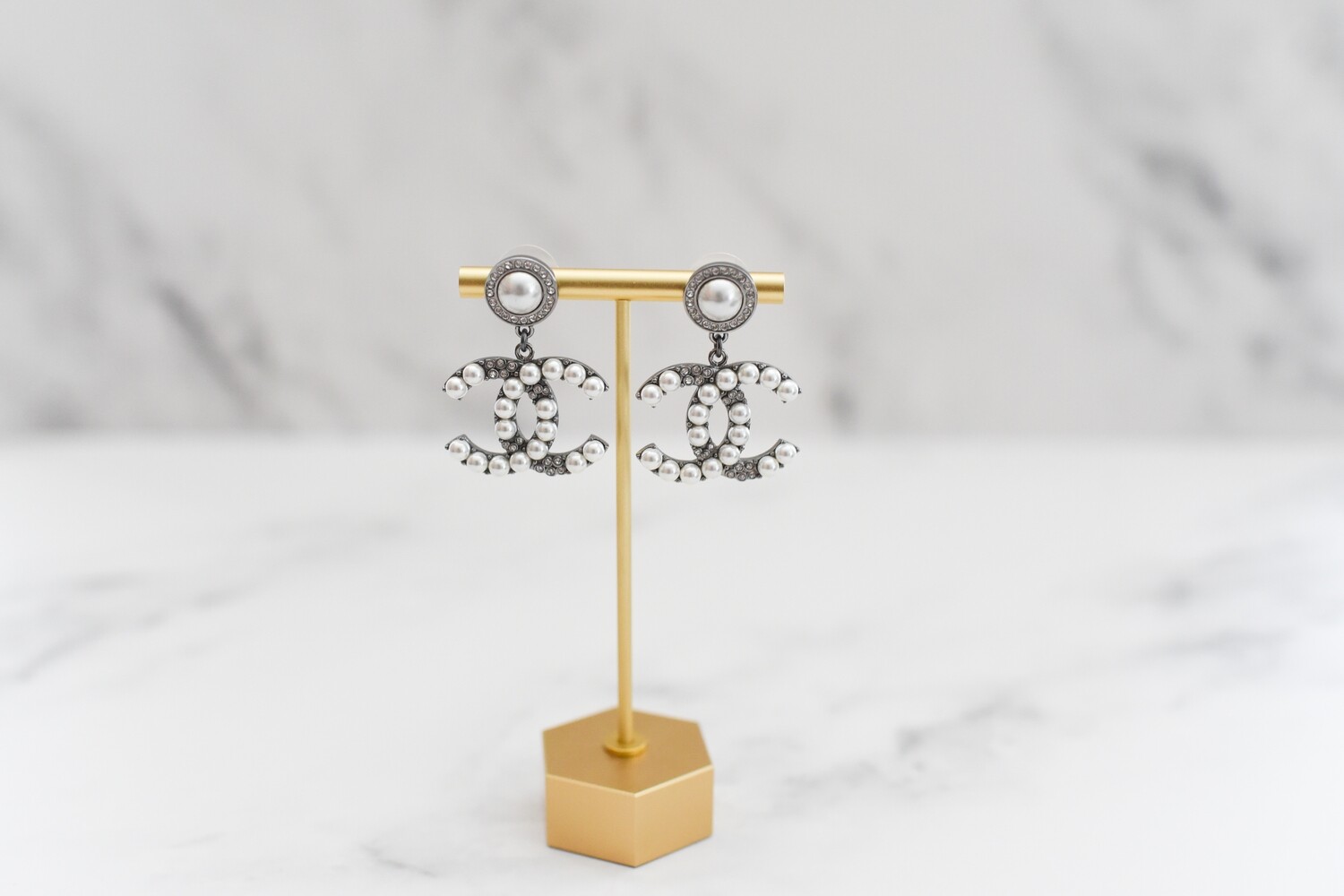 Chanel CC Drop Earrings with Pearls and Crystals, New in Box