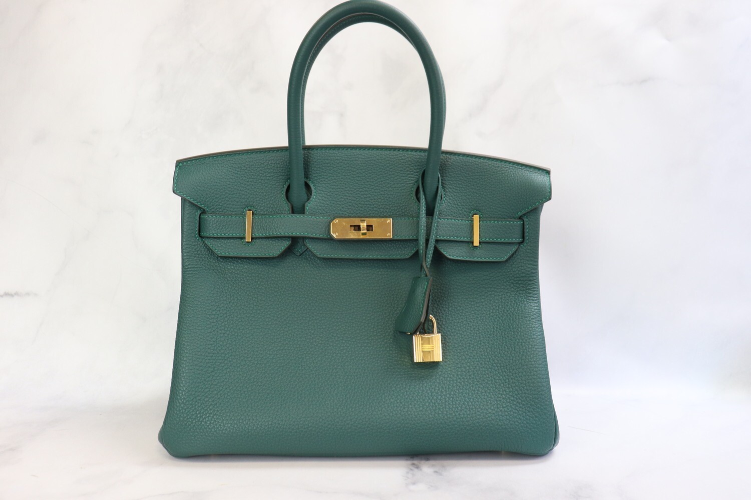 Hermes Birkin 30, Malachite (Green) Togo Leather, Gold Hardware, Preowned in Box, 2017 Stamp