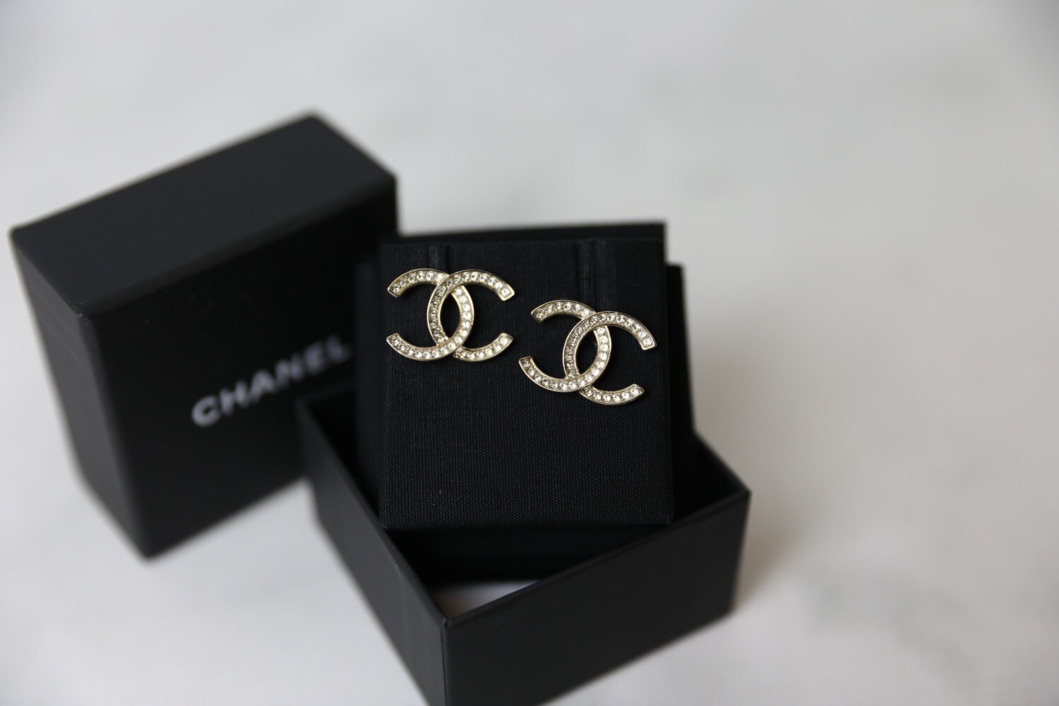 Chanel Large Crystal CC Stud Earrings, New in Box WA001