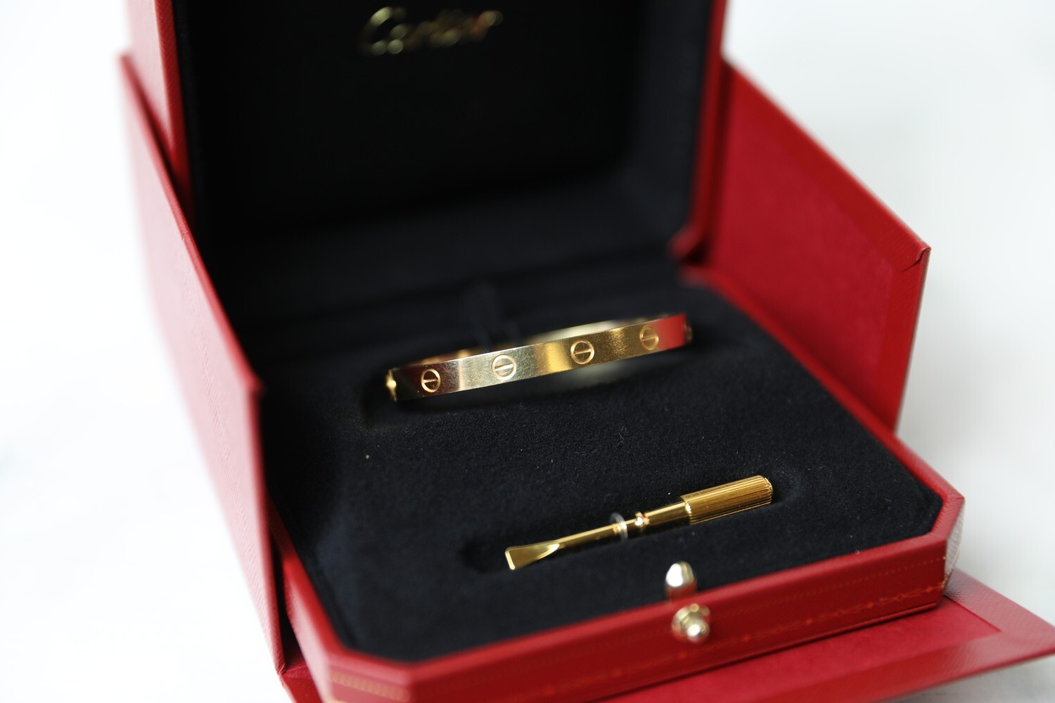 Cartier Love Bracelet, Yellow Gold, Size 17, Preowned in Box WA001