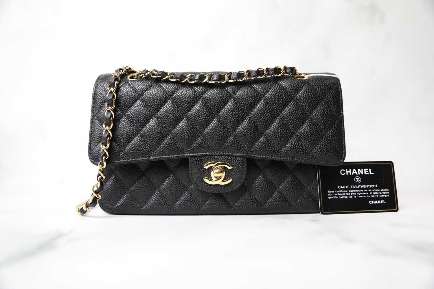 Chanel Classic Medium Double Flap, Black Caviar with Gold Hardware, Preowned in Dustbag WA001