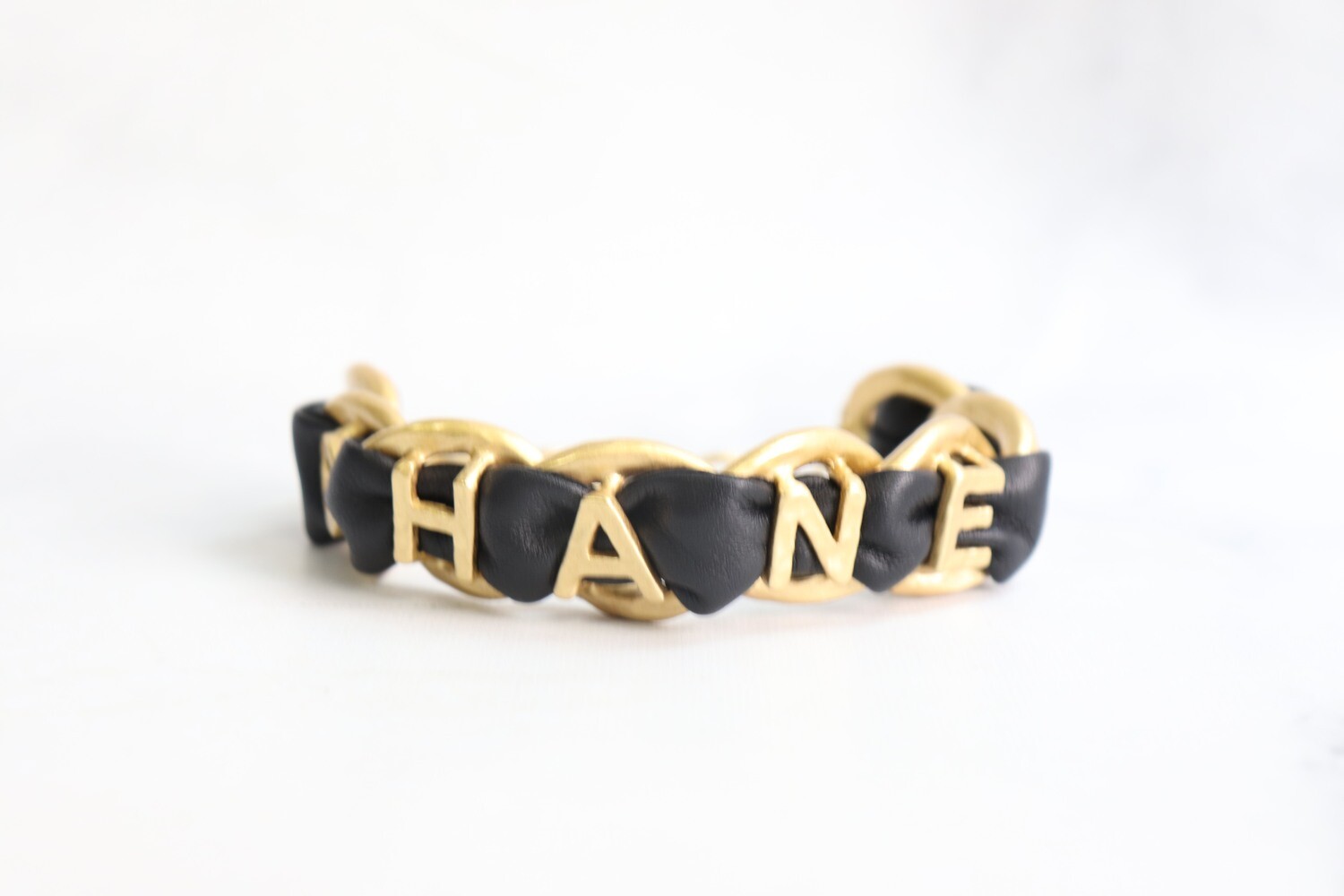 Chanel Chunky Leather Bracelet, Black with Gold Hardware, New in Box MA001