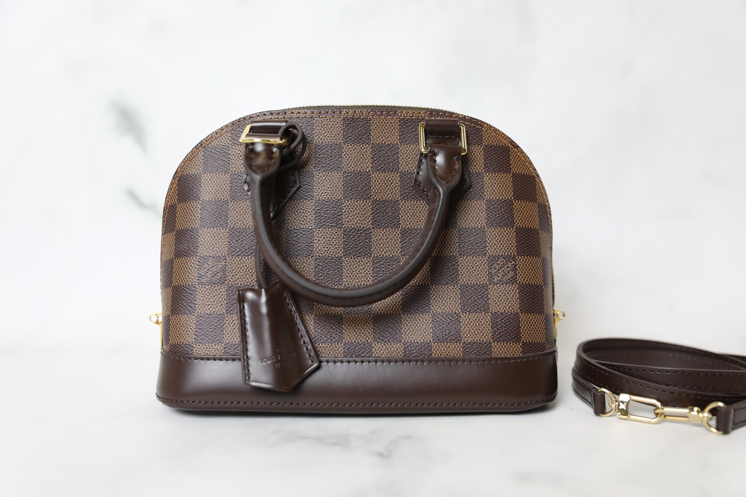 Louis Vuitton Alma BB, Damier Ebene, Preowned in Box WA001