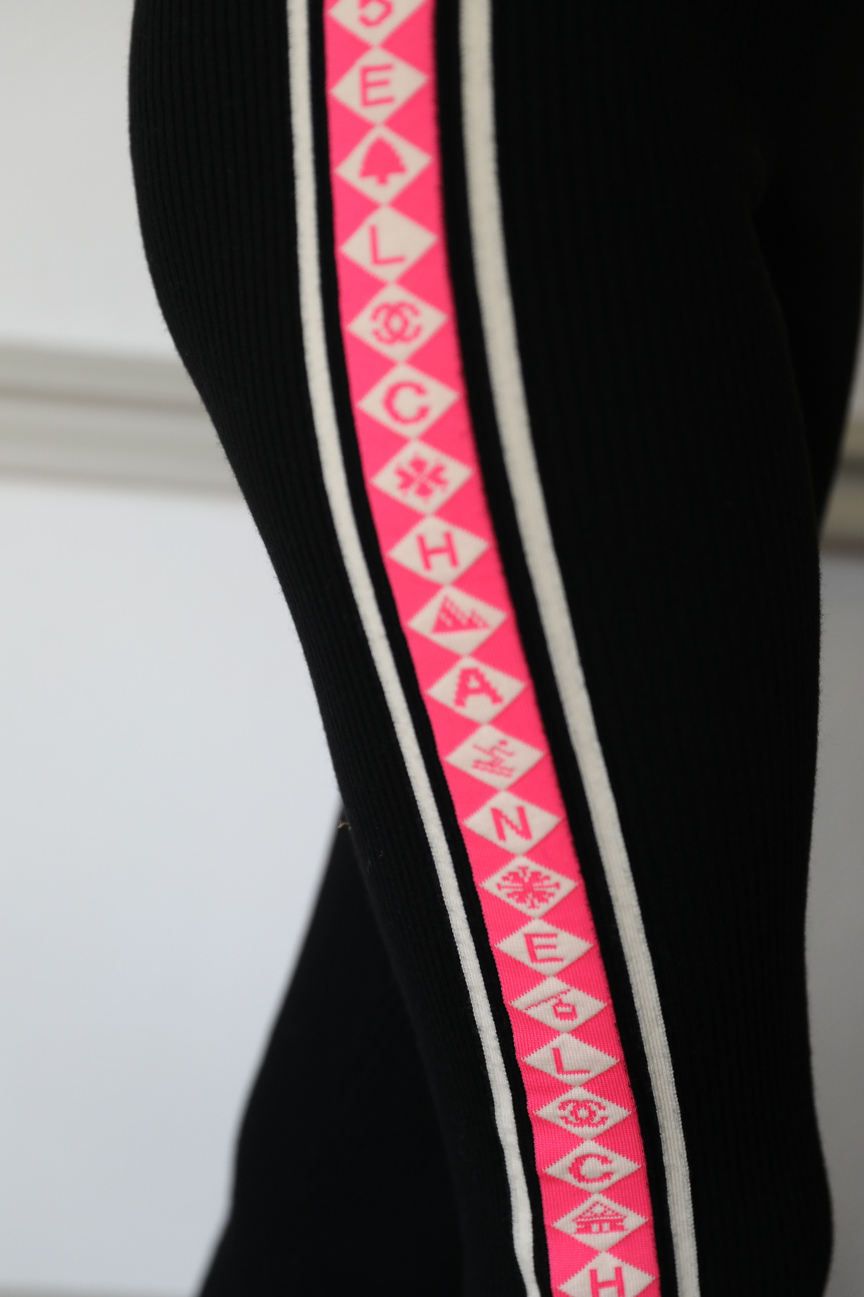 Chanel Legging Pants, Black with Hot Pink Stripe, Size 40, New with Tags  WA001