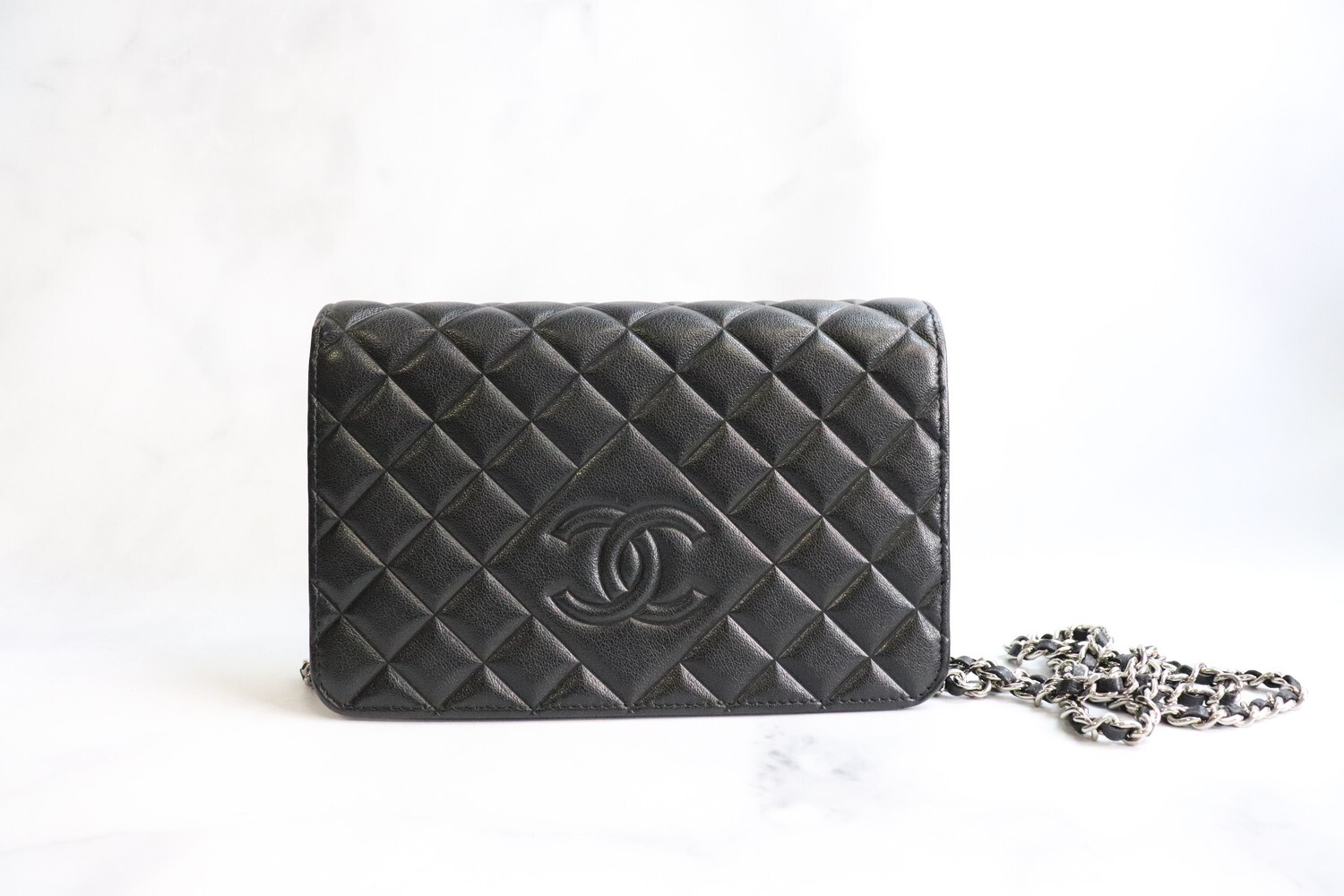 Chanel Wallet on Chain, Black Caviar Leather, Silver Hardware, Preowned in Box