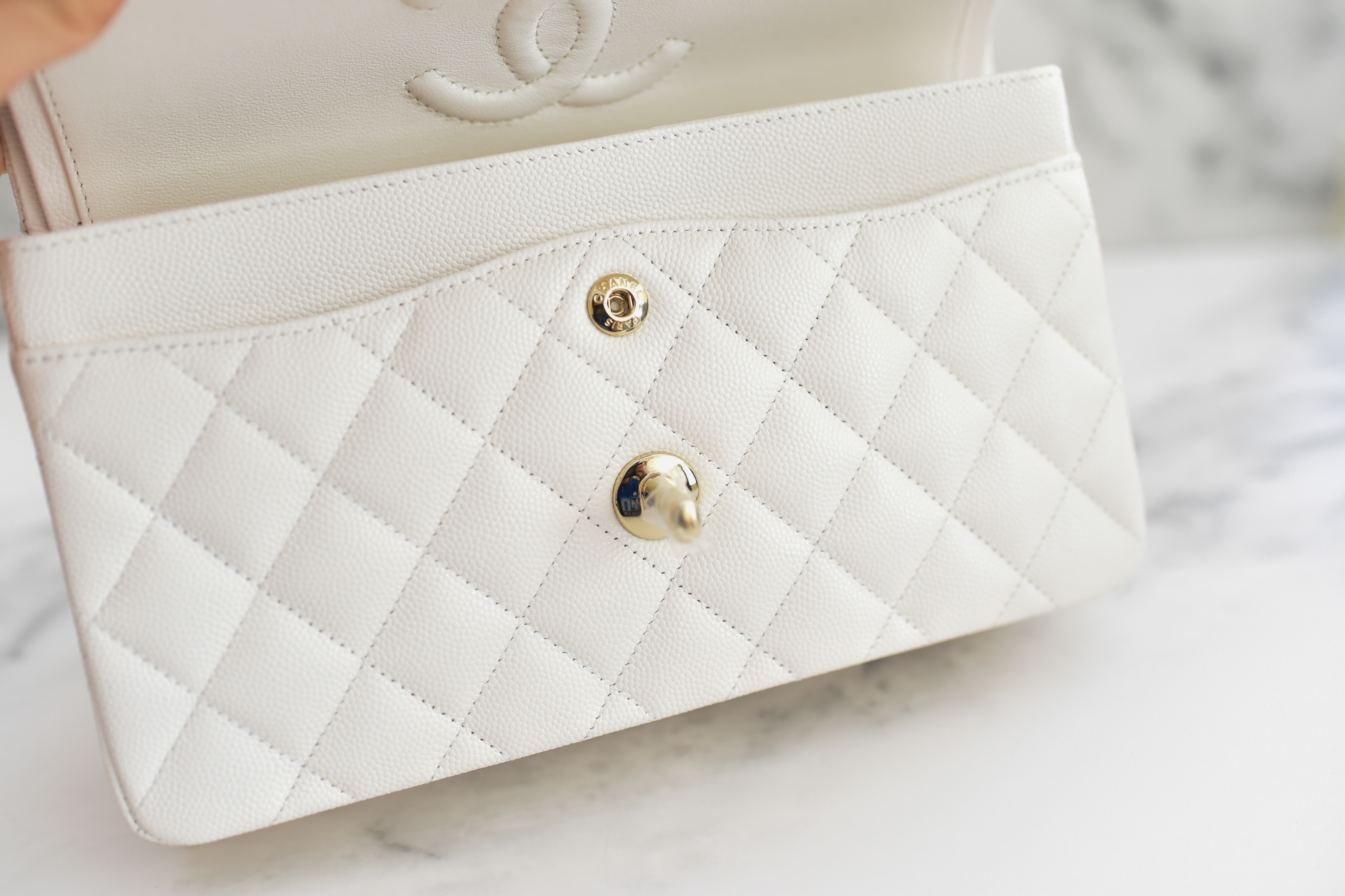 Chanel Classic Small Double Flap, White Caviar Leather with Light Gold  Hardware, New in Box - Julia Rose Boston
