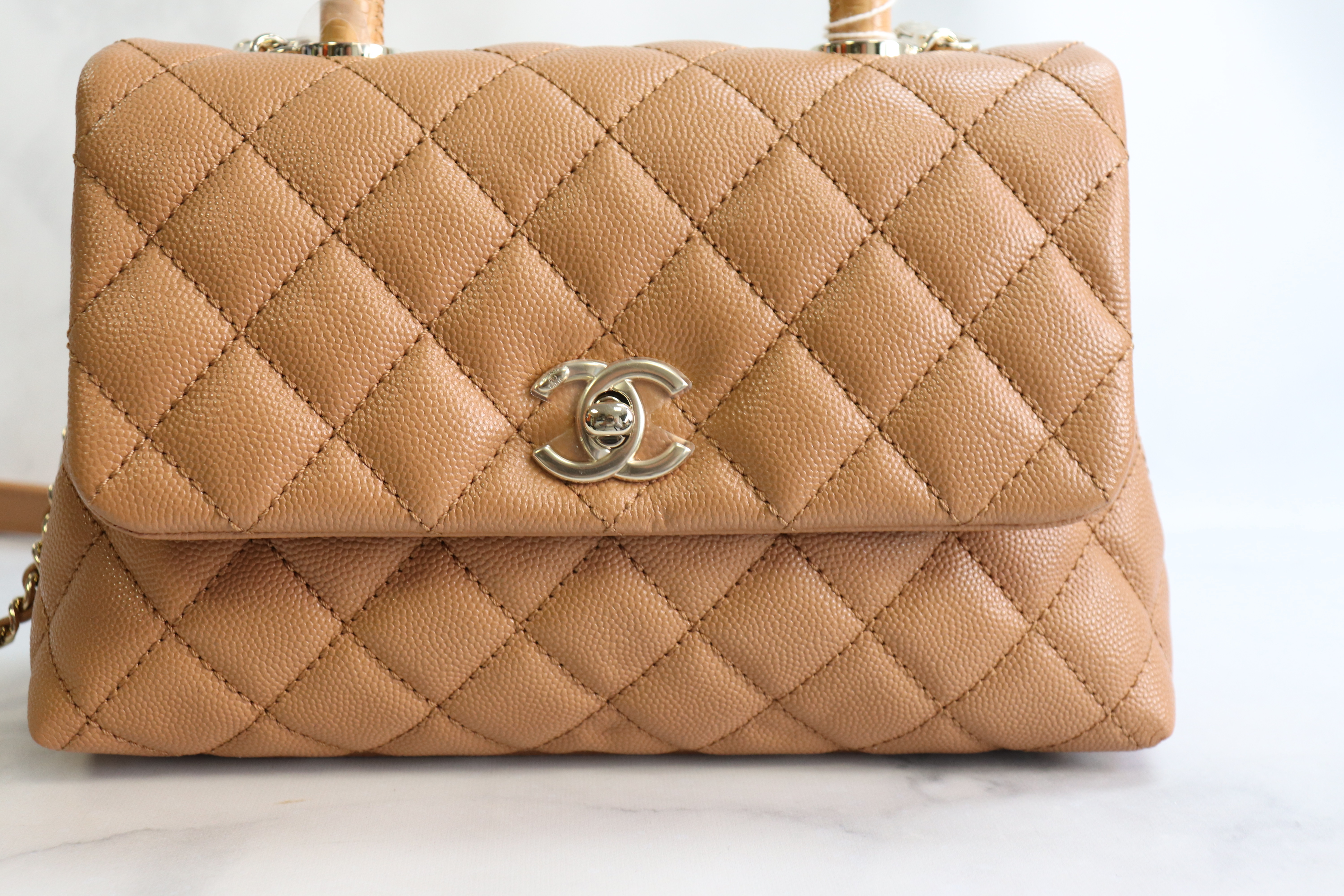 Chanel Coco Handle Mini (Small) 21P Caramel Brown Caviar Leather, Gold  Hardware, New in Box