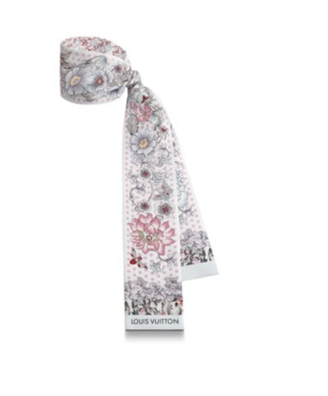 Louis Vuitton Twilly, Pink Silk Multicolor In The Garden Bandeau M73858, New - No Box