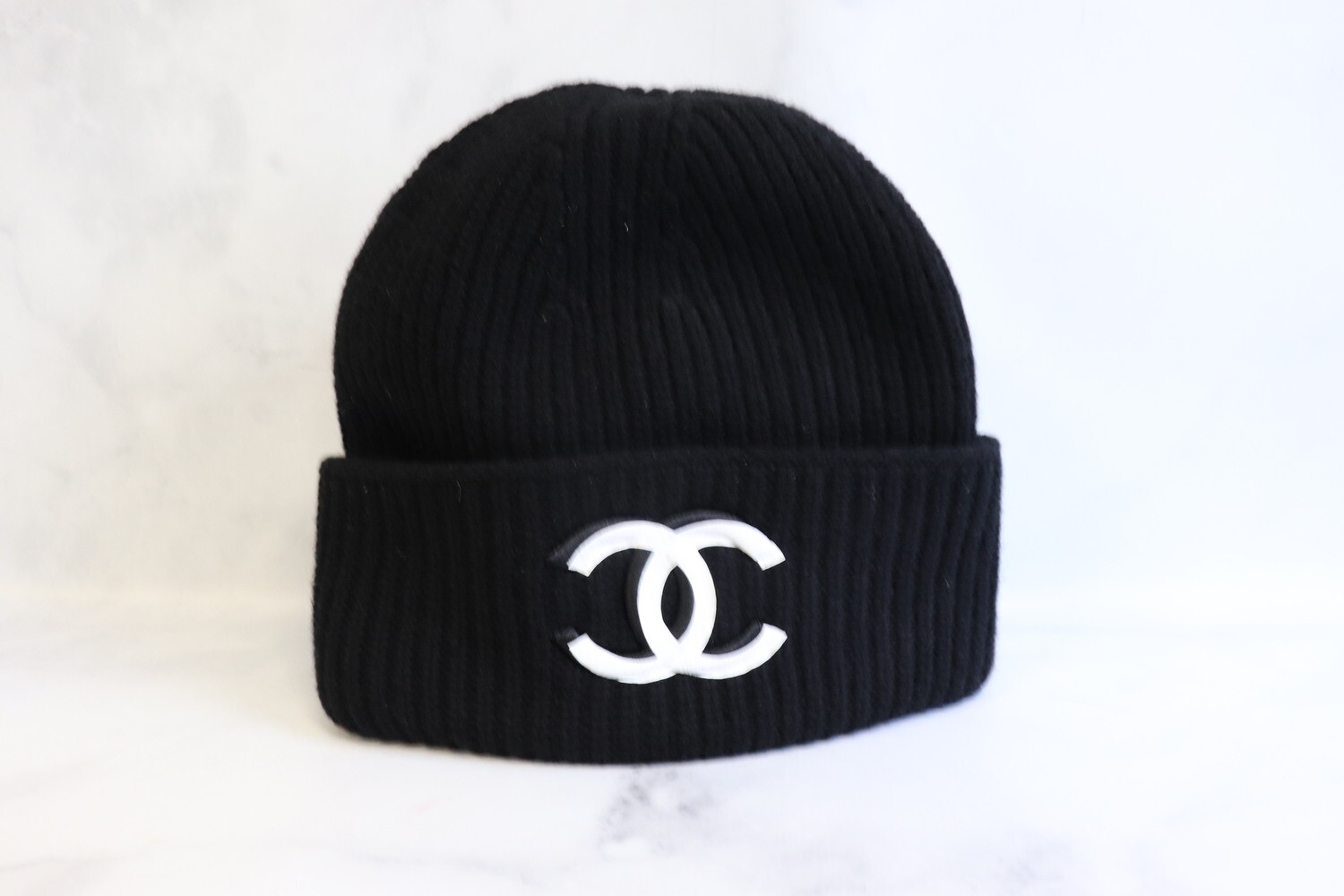 Chanel Hat Beanie Black with White CC, New - No Box