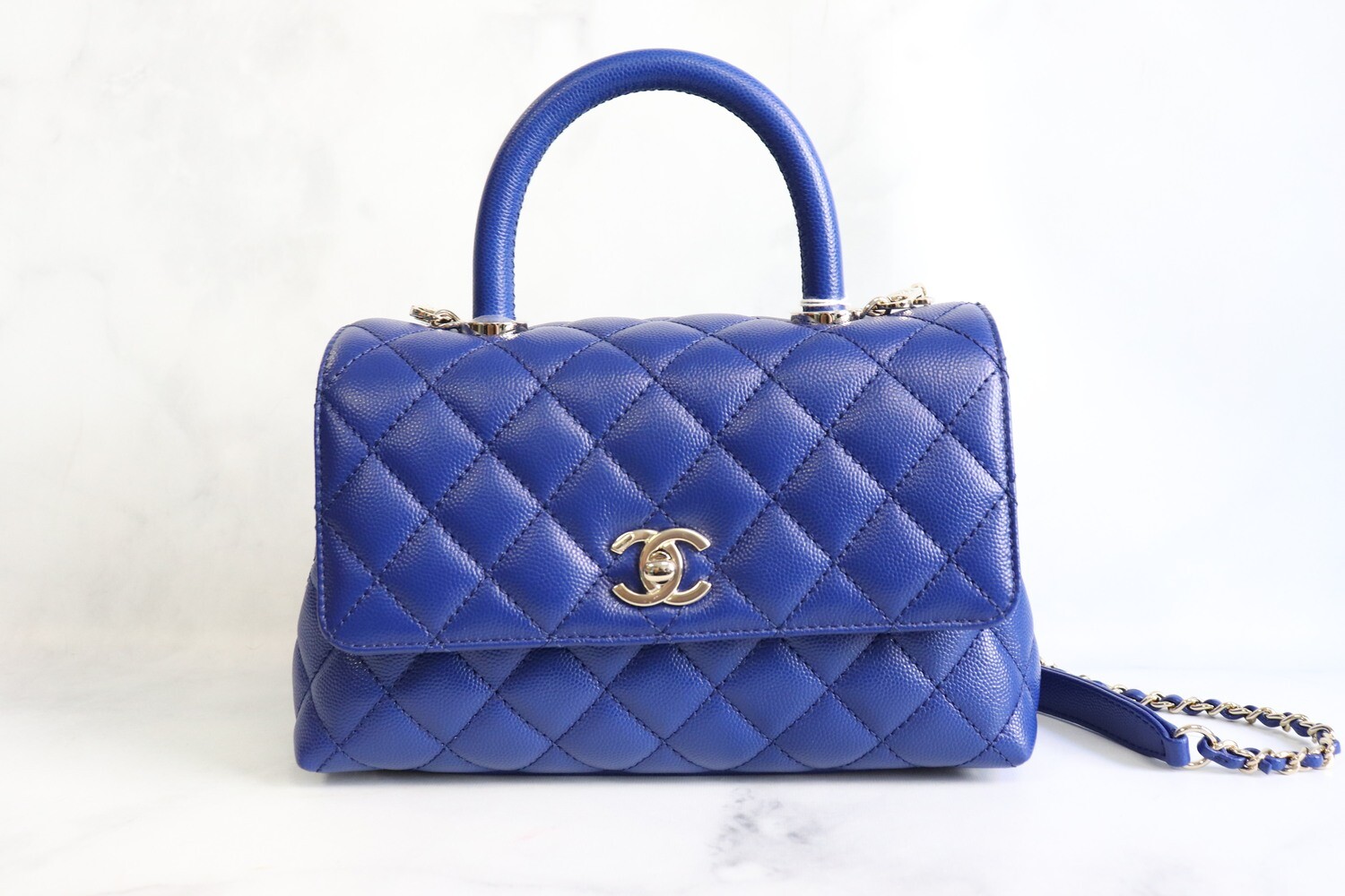 Chanel Coco Handle Blue Caviar Leather, Gold Hardware, New in Box