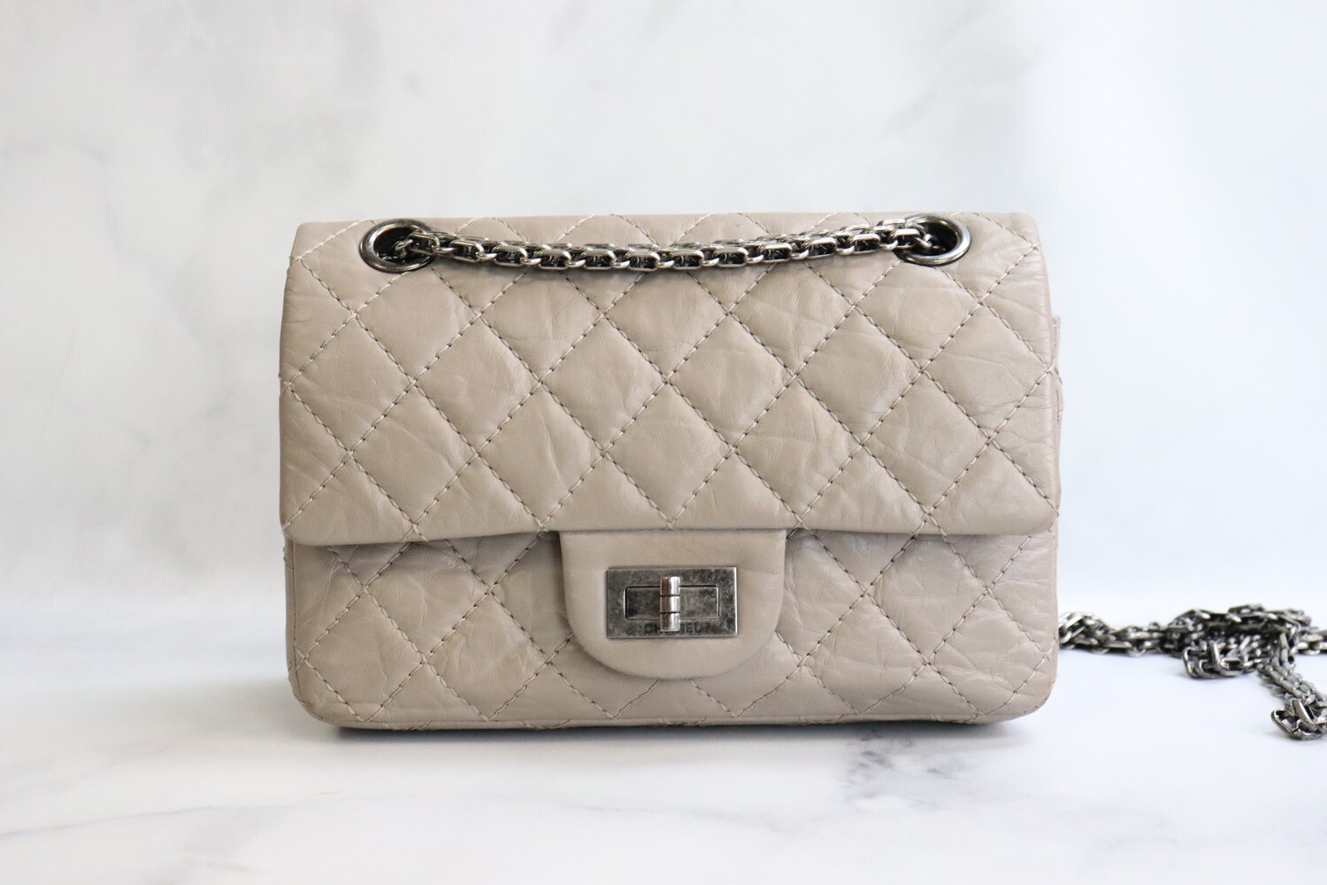 Chanel Reissue Mini, Grey Distressed Calfskin Leather, Ruthenium Hardware, Preowned in Dustbag