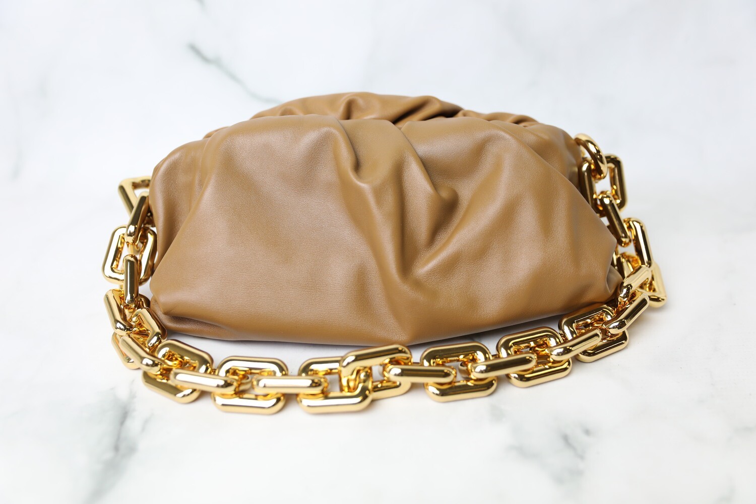 Bottega Pouch with Chain, Caramel with Gold Hardware, Preowned in Dustbag WA001