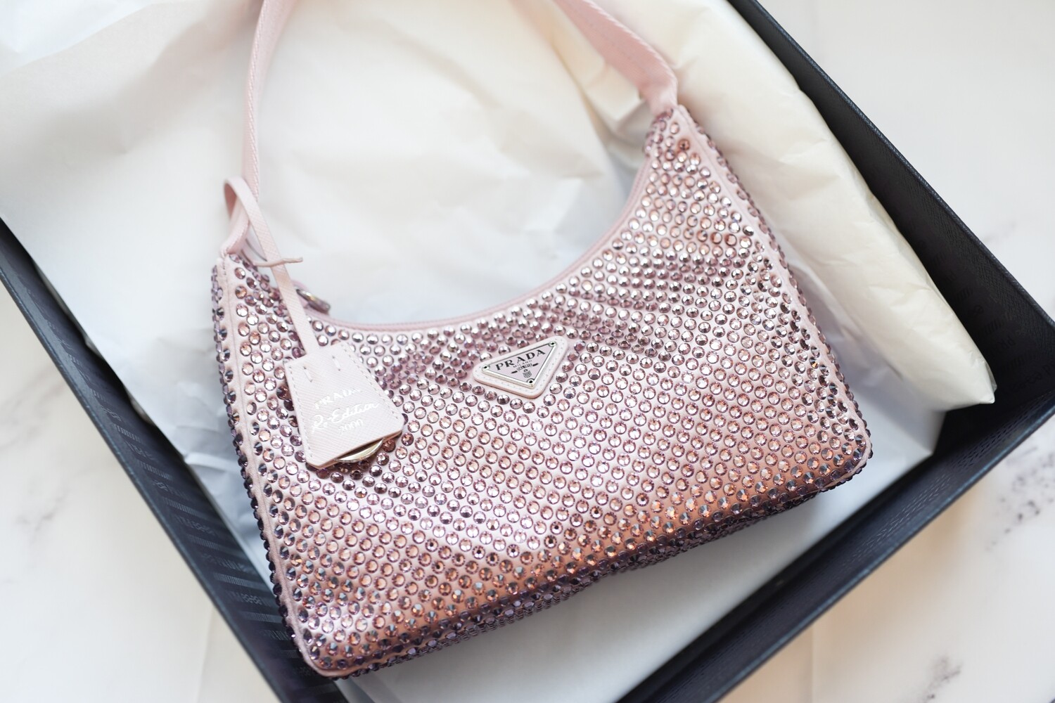 Prada Crystal Re-Edition 2000 Mini in Pink, New in Dustbag (Paris Sourced)