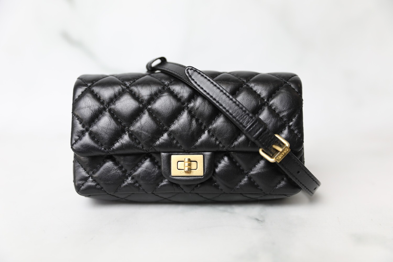 Chanel Reissue Waist Belt Bag, Black Calfskin with Gold Hardware, Preowned in Box WA001