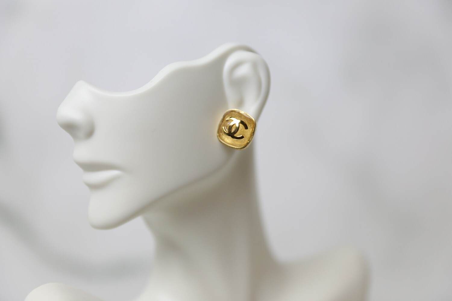 Chanel Square Golden Earrings, Preowned in Box WA001