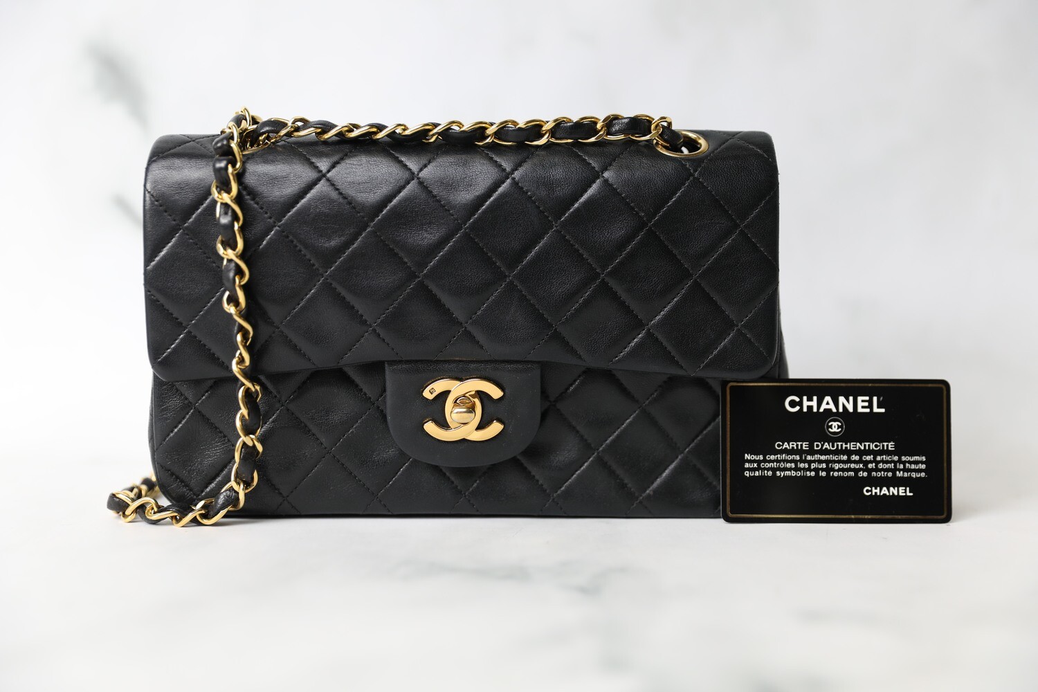 Chanel Vintage Small Flap, Black Lambskin with Gold Hardware, Preowned in Dustbag WA001