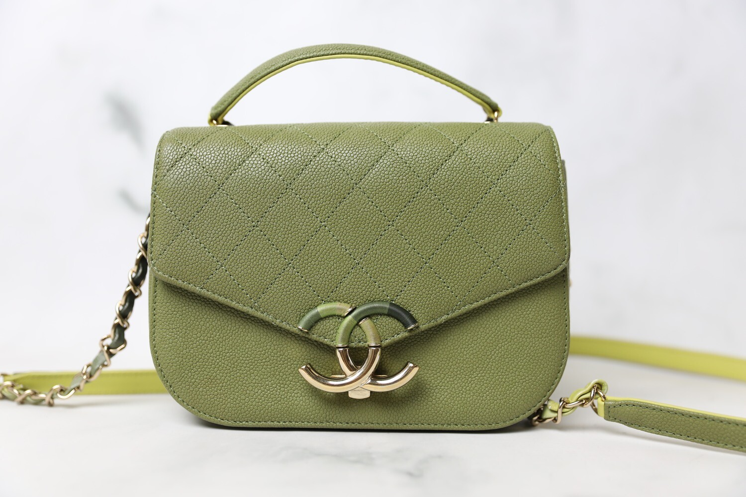 Chanel Seasonal Small Cuba Flap Crossbody, Green with Threaded CC, Preowned in Dustbag WA001