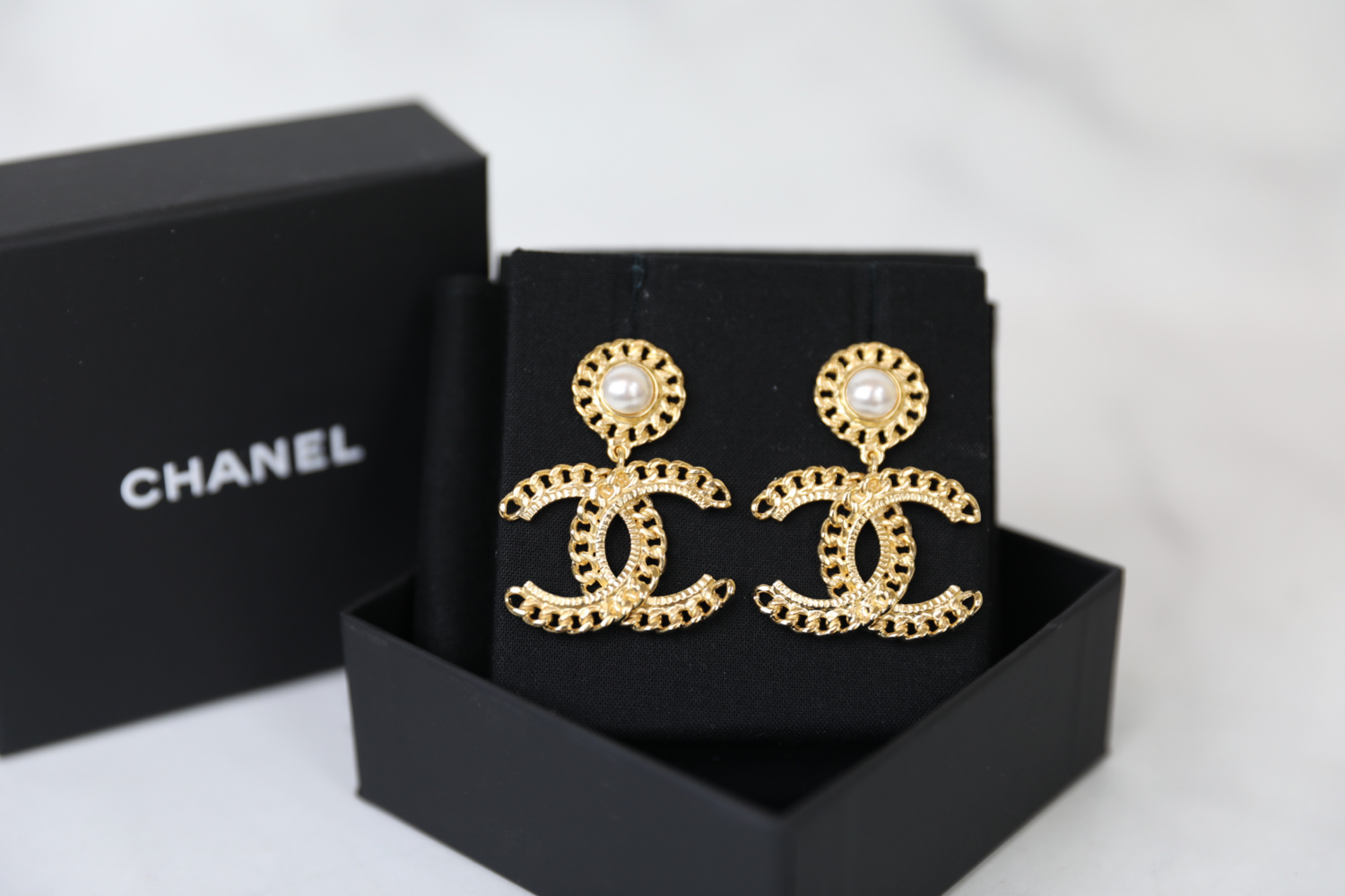 Chanel Chain And Pearl CC Earrings, New in Box WA001