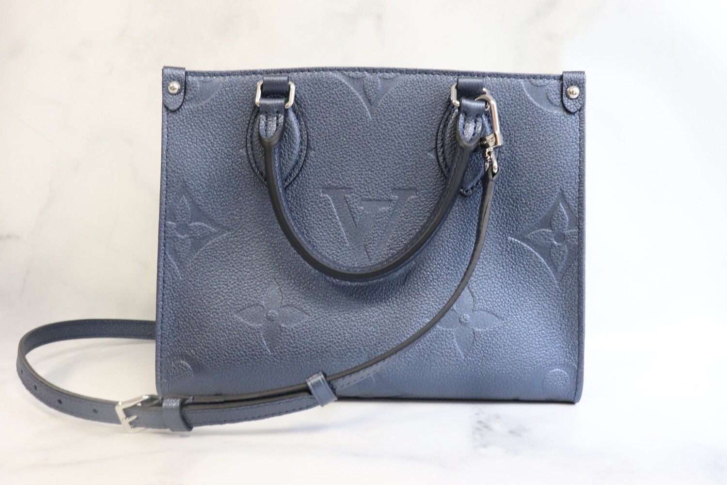 Louis Vuitton On the Go PM, Blue with Silver Hardware, New in Box