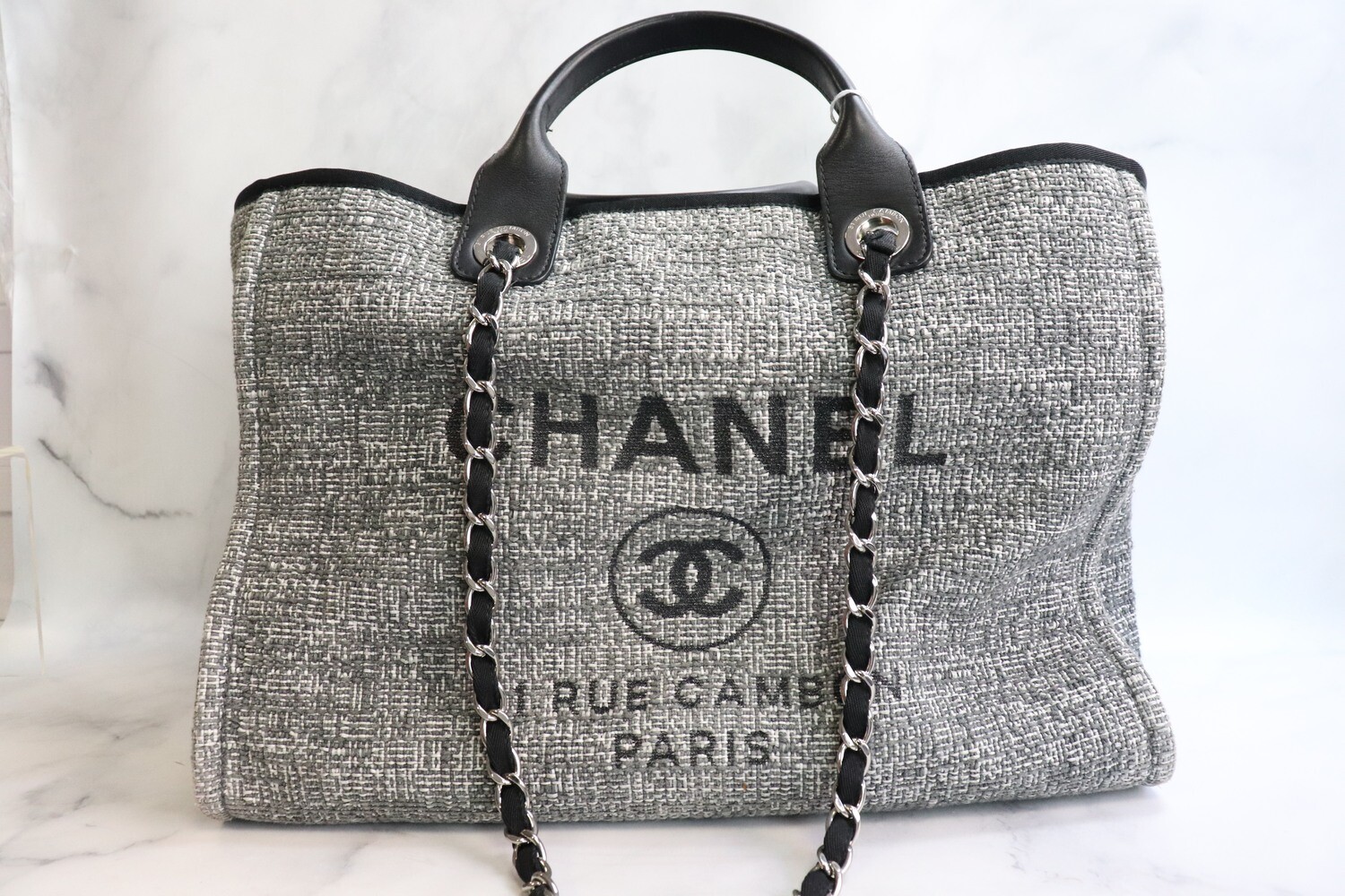 Chanel Deauville Large, Grey Charcoal Tweed, Silver Hardware, Preowned - No Dustbag MA001