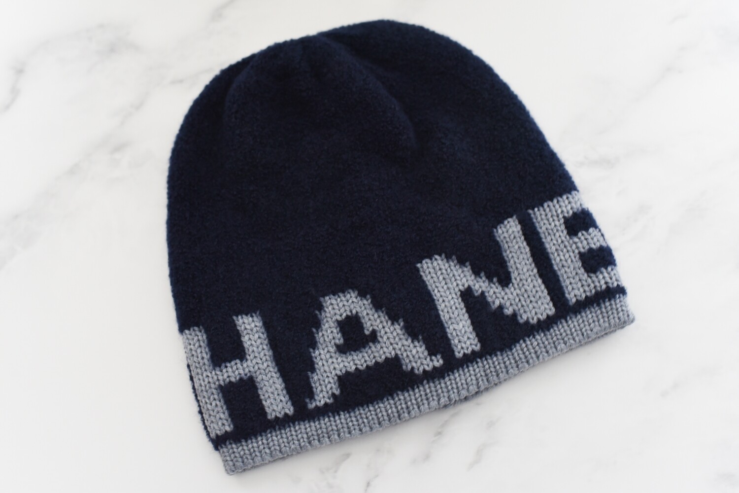 Chanel Cashmere Blend Beanie Hat, Navy and Gray, New - GA001