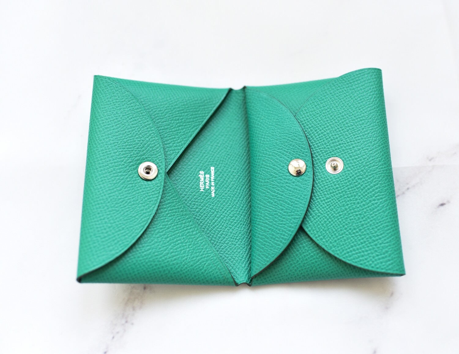 Hermes SLG Calvi Dueo Cardholder Wallet, Epsom Leather with Vert Jade, New in Box (Sourced from Paris) - GA001