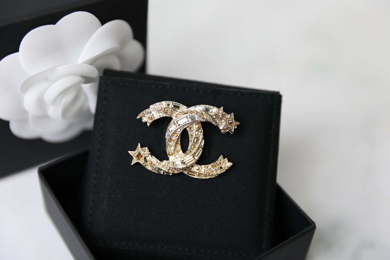 Chanel Golden Crystal and Star Brooch, New in Box WA001