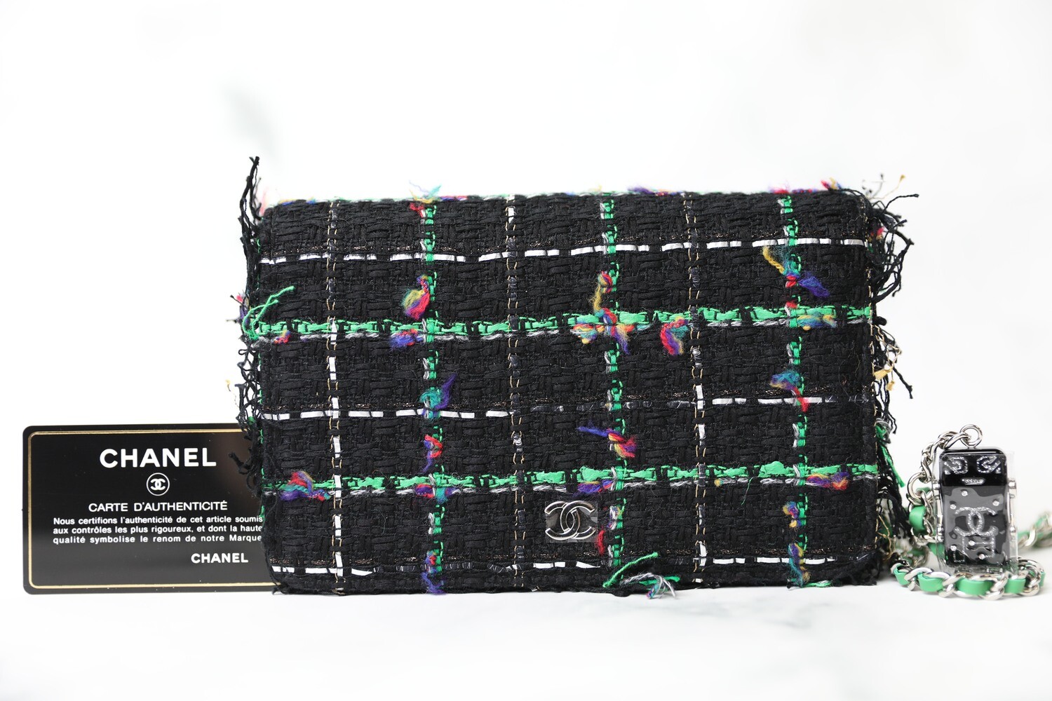 Chanel Robot Wallet on Chain, Multicolor Tweed with Fringe, New in Box WA001