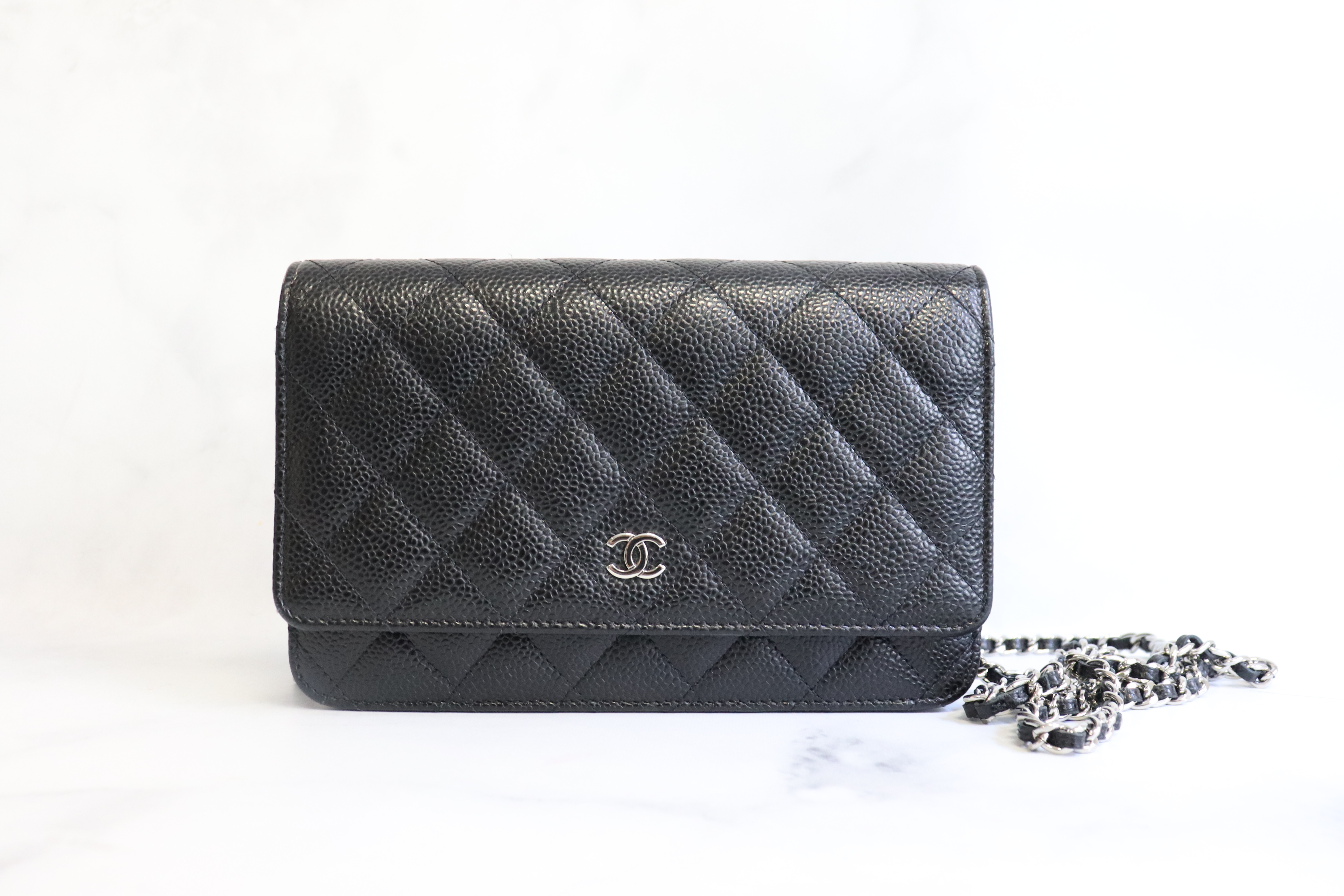 Chanel Wallet on Chain, Black Caviar with Silver Hardware, Preowned with Box  - Julia Rose Boston