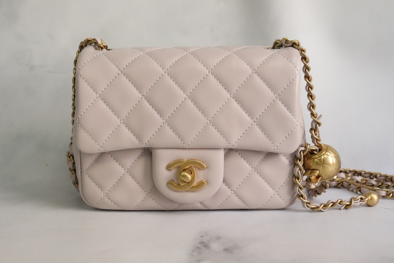 Chanel Pearl Crush Square Mini, Violet Lambskin Leather, Brushed Gold Hardware, New in Box