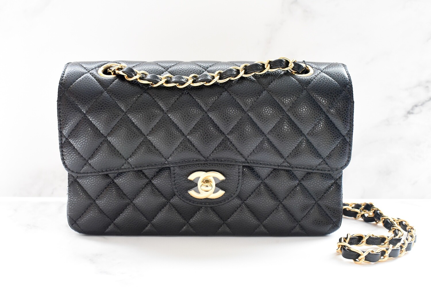 Chanel Classic Small Double Flap, Black Caviar Leather with Gold Hardware, New in Box GA001
