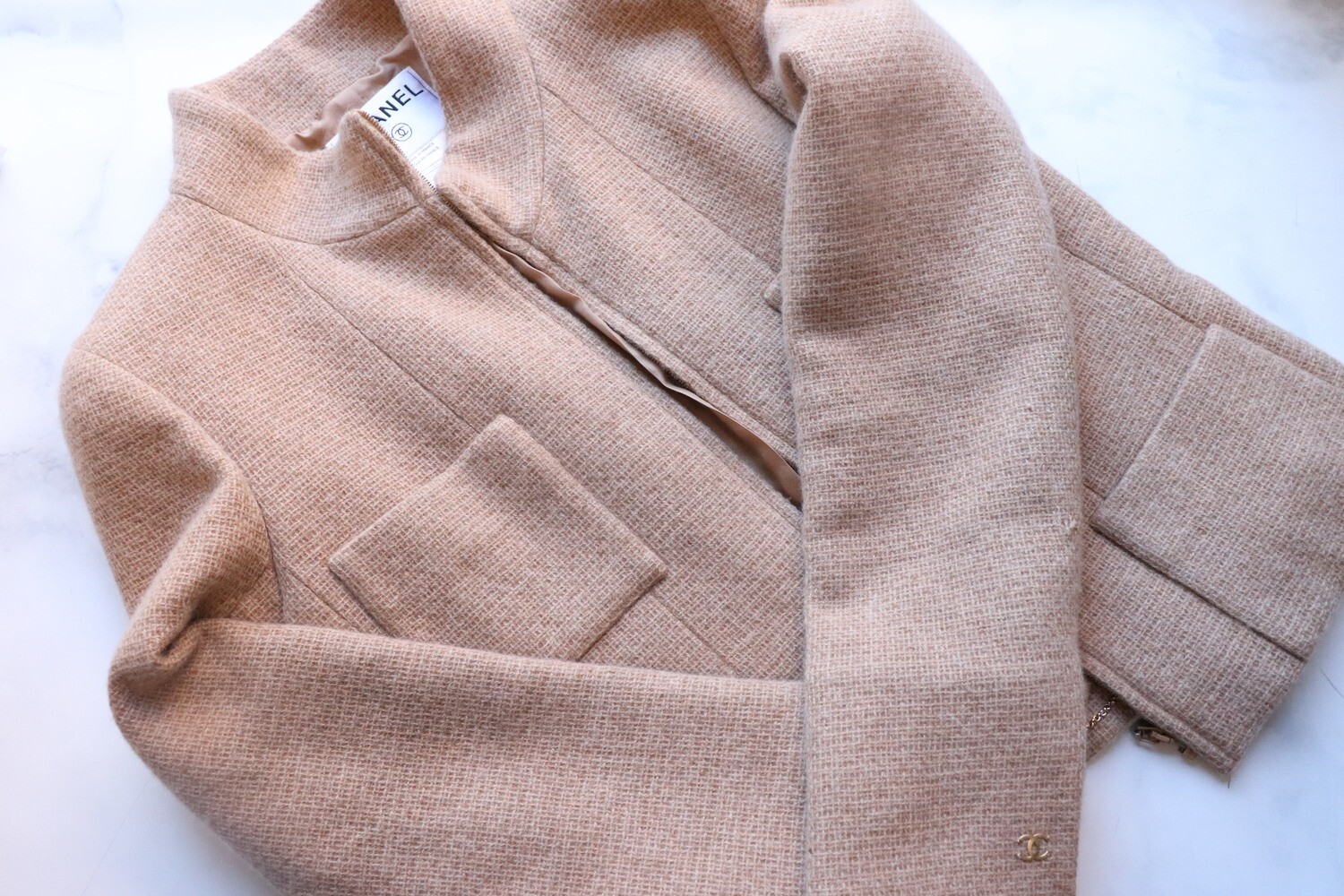Chanel Blazer Dark Beige Cashmere, Size 36, 2000A Season, Preowned - No Box