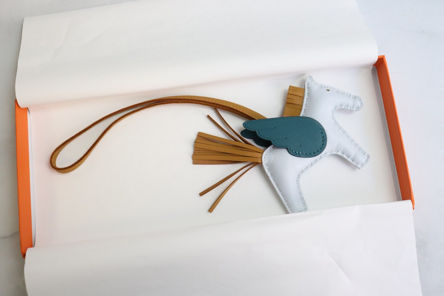 Hermes Charm Milo Lambskin Grigri Rodeo Pegase Horse, Blue Brume, New in Box