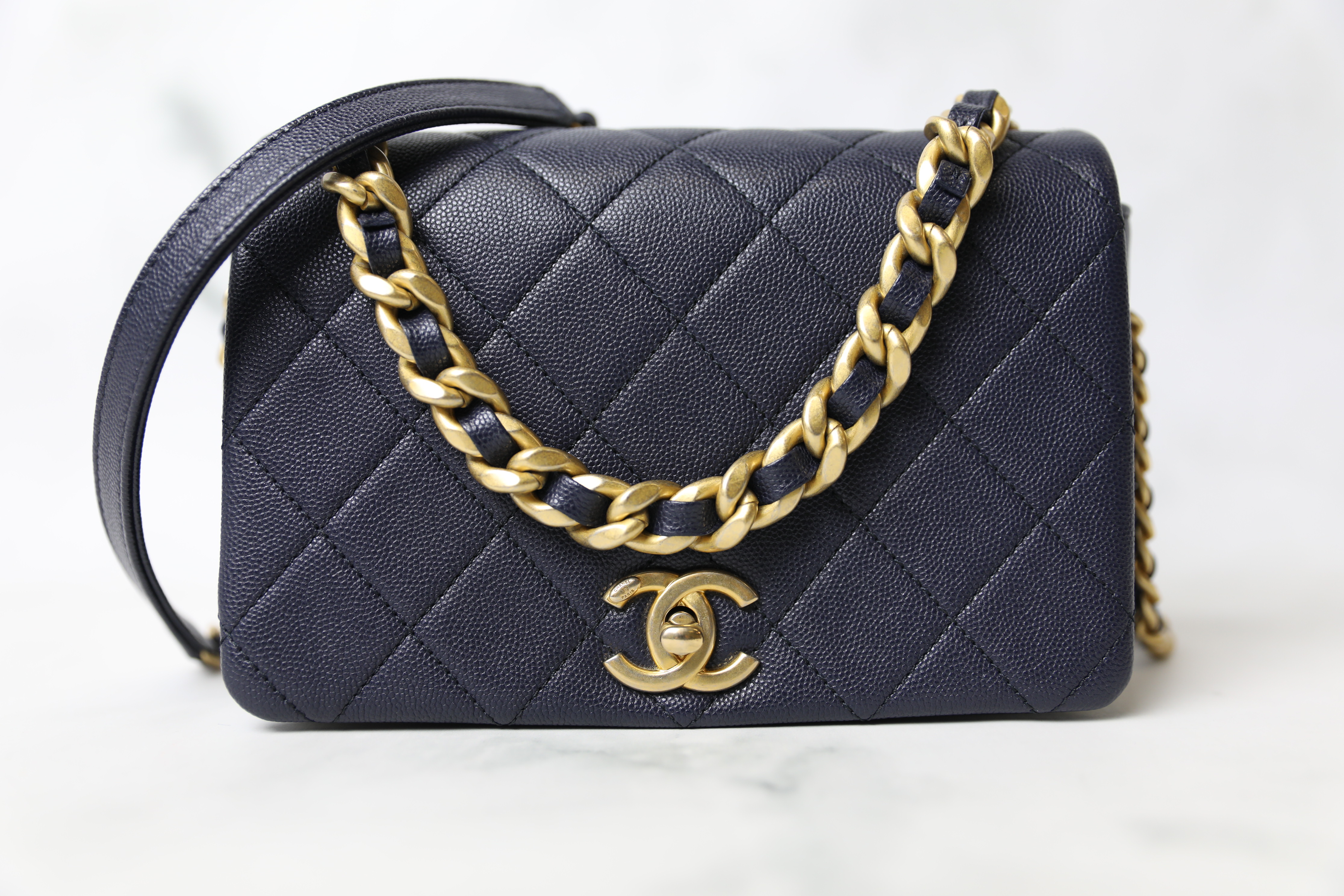 Chanel Fashion Therapy Small, Navy Caviar with Gold Hardware, As New in Box  WA001