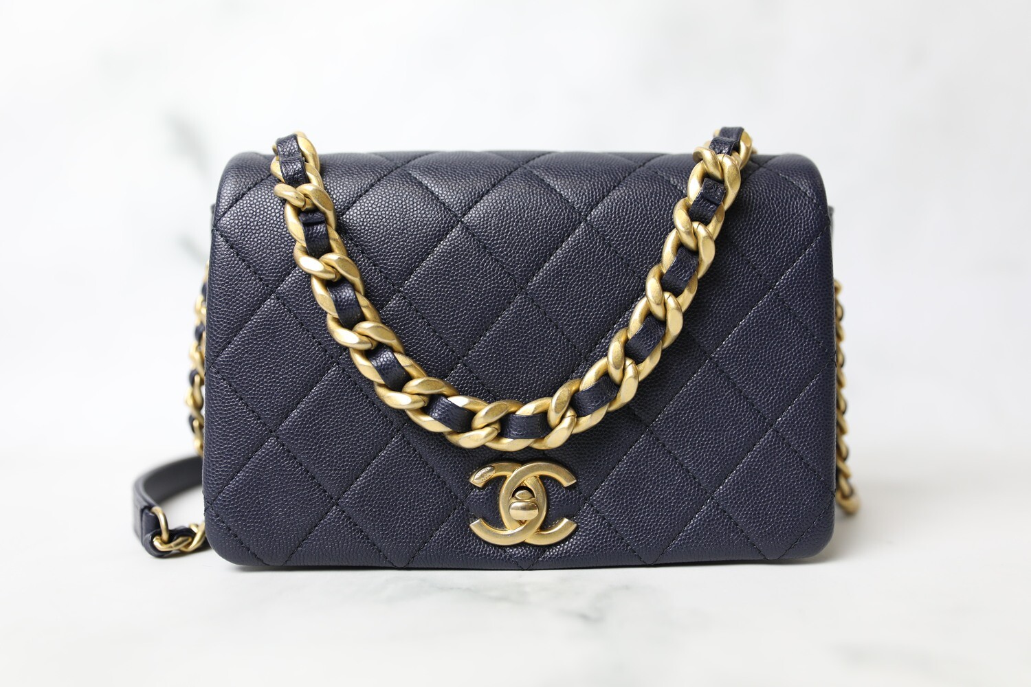 Chanel Fashion Therapy Small Navy Caviar with Gold Hardware As New in Box WA001 Julia Rose Boston Shop