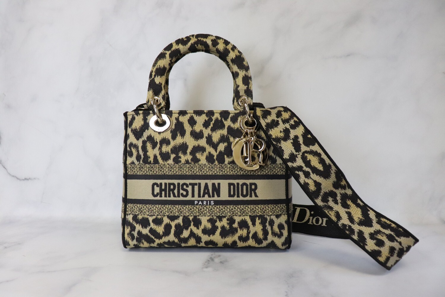Christian Dior Lady Dior Mizza Embroidered D-Lite Beige and Black, Like New in Box
